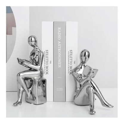 Shelf Decor Creative Silver Bookends Ceramic Figure Book Holder for Shelves for Desk Stylish Office Decorations for Work