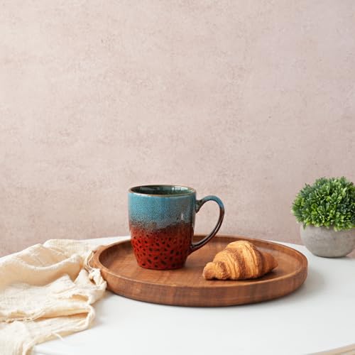Bosmarlin Ceramic Coffee Mug Set of 4, 17 Oz, Coffee Cups with Big Handle, Microwave Safe, Unique Reactive Glaze (Blue&Red) - color: Blue&Red