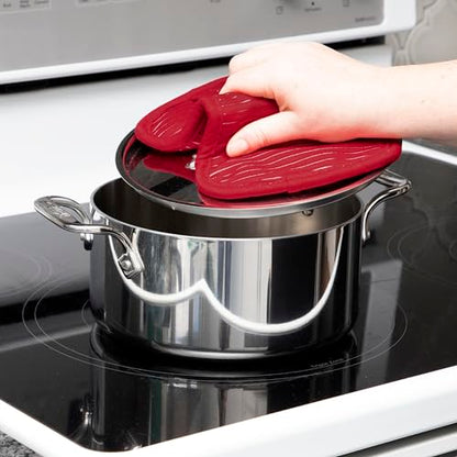 All-Clad Premium Pot Holder & Heating Pad, (2-Pack) Heat Resistant to 500 Degrees, 100% Cotton 10"x6.25" for Kitchen and Barbeque, Chili Red - color: Chili, size: 2 Pack