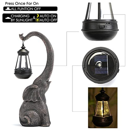IVCOOLE Elephant Statue, Elephant Garden Statue with Solar Light, Elephant Decor, Outdoor Elephants Statue, Elephants Gifts for Mom