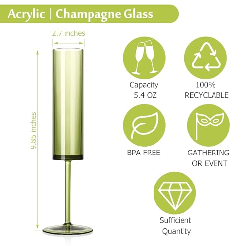 12 PCS Green Champagne Flutes Plastic 5.4OZ Clear Acrylic Champagne Glasses Long Stem Champagne Flutes Sparkling Wine Glasses Sage Green Champagne Glasses FOR Wedding Cocktail Cups Cava Prosecco - color: Sage, size: 12 Pack