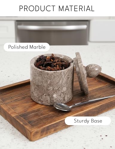 Marble Salt Cellar with Lid 4" Inch Oceanic Handmade Salt Jar & Spice Storage Containers For Kitchen Countertop, Ideal Sugar Bowl & Salt dish For Table - color: Oceanic