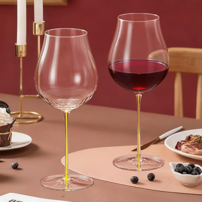 KAMMAK Crystal Red Wine Glasses Set of 2, 24.35 oz Stemmed Glasses, XY013 | Hand Blown, Bordeaux Wine Glasses, Thin Rim & Long Stem, Red & White, Daily Use, Wedding or Birthday Gift for Women - size: 8KPDSXY013