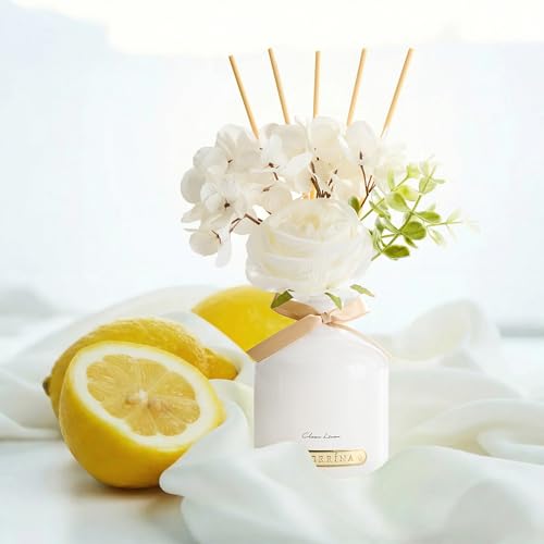 Clean Linen Flower Reed Diffuser Set, 6.7oz Home Fragrance with Sticks, Long Lasting Scented Diffuser for Bathroom, Bedroom, Living Room & Shelf Decor