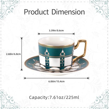 KAMMAK Tea Cups and Saucers Set of 2, Porcelain Coffee Cups, NX041 | Gold Rim, Stackable Espresso Mugs, Ceramic Demitasse for Coffee, Latte, Americano, Afternoon Tea, Elegant Gift for Women - size: 8CZNX041+42
