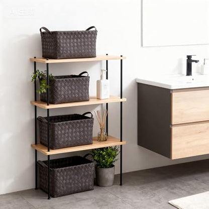 15L Laundry Baskets Waterproof Large Laundry Hamper Handmade Storage Baskets -set of 4 Collapsible Cube Organizers Woven Bins for Bathroom, Bedroom, Pantry, Shelves, Clothes and Towels-Coffee - color: Coffee*4 Set