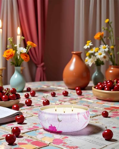 M&SENSE Cherry Blossom Scented Candles 12 oz, Large 3 Wick Soy Tin | Triple Wick, 40 Hour Long Burn, Non-Toxic,100% Natural Soy Wax, Stress Relaxing Aromatherapy Candle Gift for Women Men - color: Cherry Blossom