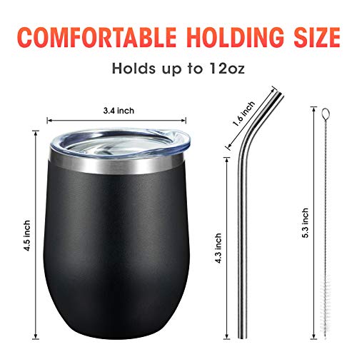 COMOOO 12oz Stainless Steel Drinking Cup - Bulk with Lid and Straw, Double Wall Vacuum Insulated, for Hot and Cold Drinks, Coffee, Cocktails, Black, 8 Pack - color: Black