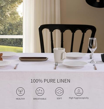 100% Pure Linen Scalloped Embroidery Rectangle Tablecloths 84Lx60W Inch for Dinners, Parties, Spring, Easter, Machine Washable, 6-8 Sets, 60''x84'', White(Edges-Gold) - color: White(edges-gold), size: 84" x 60" (Rectangular)