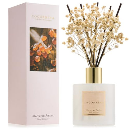 Reed Diffuser - Moroccan Amber 6.7 Fl.oz Reed Diffuser Set with Sticks & Preserved Baby's Breath, Reed Diffuser for Home Bathroom Shelf Decor - size: 6.7 Ounce/1pack