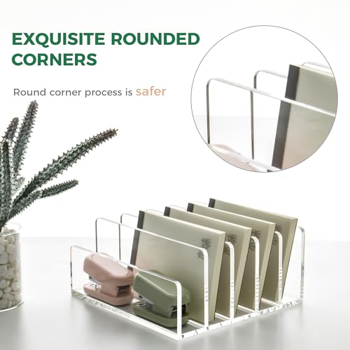 5 Compartments Clear Acrylic Mail Holder – Vertical Letter Sorter & Multifunction Desk Organizer for Bills, Documents, Notebooks – Modern Office/Home Envelope File Rack - size: 5 Compartments