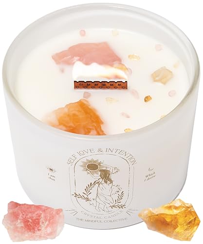 Large Crystal Candles for Women - 12oz Soy Wood Wick Candles that Crackle. Scented, Non-Toxic, Luxury Aromatherapy. Unique Meditation Spiritual Gifts for Women - style: Lavender Vanilla Healing Crystals Candle