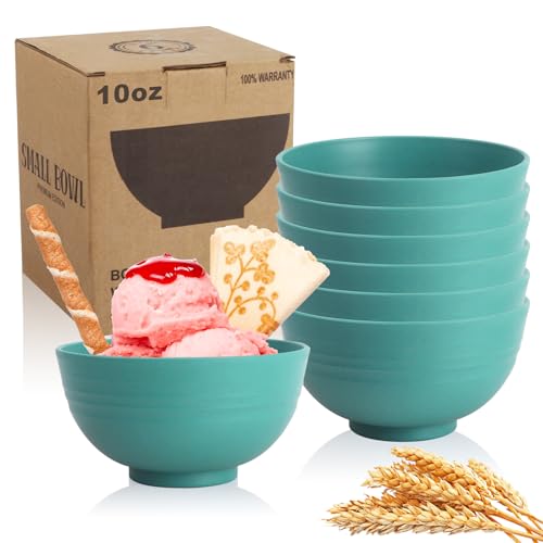Small Wheat Straw Bowls Sets of 6, Microwave Safe Snack Bowls 10oz | Alternative Handy Plastic Bowls Reusable, Dishwasher Safe Bowls for Snack and Ice Cream, Green Series - color: Green, size: 10oz
