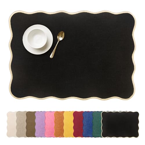 AHHFSMEI Faux Linen Placemats Set of 6 Heat Resistant Non-Slip Stain Proof Table Mats for Kitchen Dining Elegant Decor Place Mats (Black) - color: Black