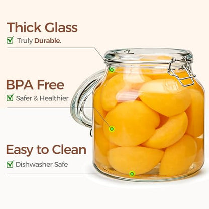 ComSaf Large Glass Pantry Jars with Airtight Lids 74 oz 2 Pack Wide Mouth | Flour sugar rice, Measuring cup, Labels included, Sourdough pickling, Large capacity, Cabinet organization, Dry goods - size: 74oz*2-Wide-Mouth