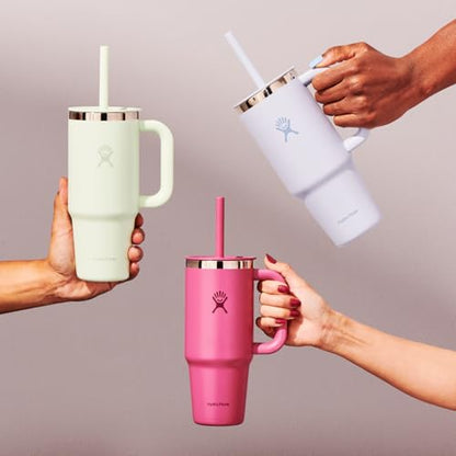 Hydro Flask Travel Tumbler with Handle, Lid and Straw - Insulated Stainless Steel in 24 Oz Cascade - color: Cascade, size: 24 Ounces