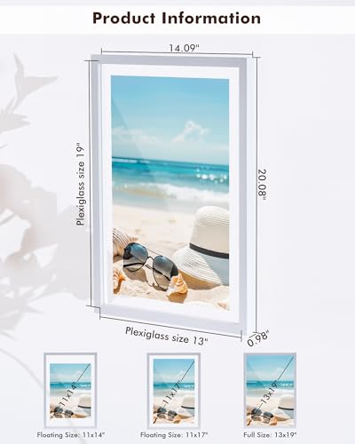 DLQuarts 13x19 Floating Picture Frame for 11x17/11x14 Photos, 2-Pack Solid Wood Double Plexiglass Wall Art Frames, Any Size Photo up to 13x19 Display, White - color: Chalk White, size: 13x19