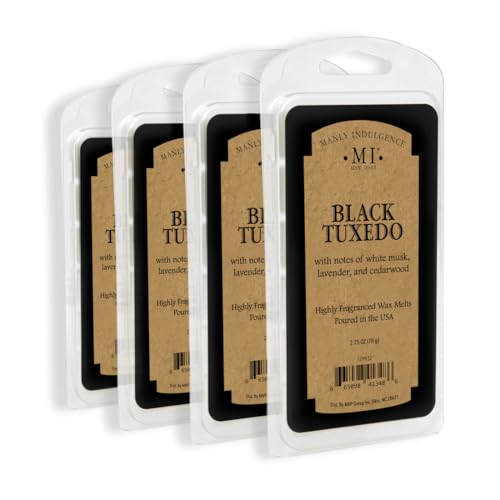 Manly Indulgence Black Tuxedo Scented Wax Melts, Wax Melt Warmer Cubes, Long Lasting Scented Wax Warmer Cubes, 4 Pack, 6 Cubes Each - Made in The USA - size: Wax Melt - Pack of 4