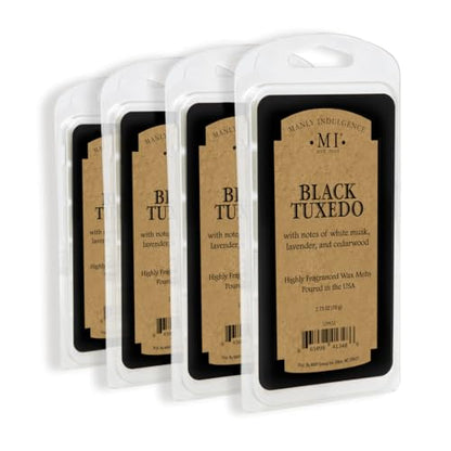 Manly Indulgence Black Tuxedo Scented Wax Melts, Wax Melt Warmer Cubes, Long Lasting Scented Wax Warmer Cubes, 4 Pack, 6 Cubes Each - Made in The USA - size: Wax Melt - Pack of 4