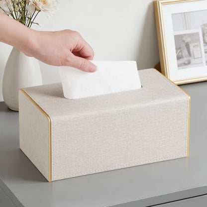 Linen Tissue Box Cover Rectangle with Magnetic Closure, Large | 4 Different Sizes, PU Leather Tissue Box Cover, Decorative Rectangular Tissue Holder for Bathroom Nightstand Car Office - size: Large – Fits Tissue Boxes Up to 3.9" Tall