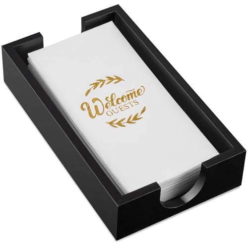 Napkin Holder for Bathroom, Wooden Guest Towel Holder Tray for Bathroom, Disposable Paper Hand Towel Holder for Bathroom Accessories, Dinner Napkin Holder for Kitchen Table Party, Black - color: Black
