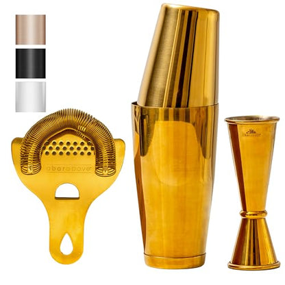 A Bar Above 4 Piece Cocktail Shaker Set, Professional Bartender Kit, Gold | Includes Strainer and Jigger, Stainless Steel Barware, For Craft Mixed Drinks, Home Bar Essentials, Party Ready Kit, Top Find - color: Gold, size: 4-Piece Bar Set