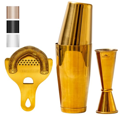 A Bar Above 4 Piece Cocktail Shaker Set, Professional Bartender Kit, Gold | Includes Strainer and Jigger, Stainless Steel Barware, For Craft Mixed Drinks, Home Bar Essentials, Party Ready Kit, Top Find - color: Gold, size: 4-Piece Bar Set