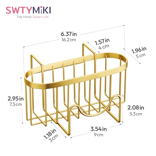 SWTYMIKI Sponge Holder for Kitchen Sink - Movable Kitchen Sink Caddy with M Shape Hook, Stainless Steel Hanging Sponge Caddy for Dish Sponge, Brush, Stopper Organizer in Double Sink, Gold - color: Gold-regular