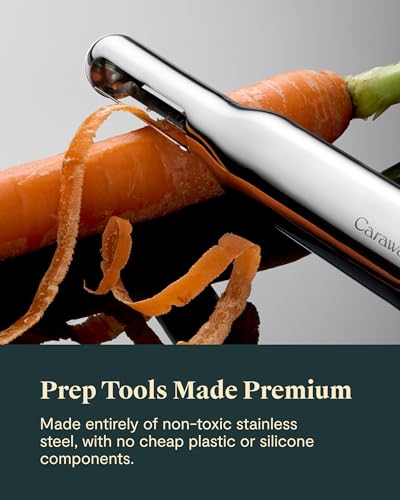 Caraway 5-Piece Stainless Steel Kitchen Gadget Set | Can Opener, Pizza Cutter, Garlic Press, Ice Cream Scoop, Vegetable Peeler, and Storage Organizer, Kitchen Essentials