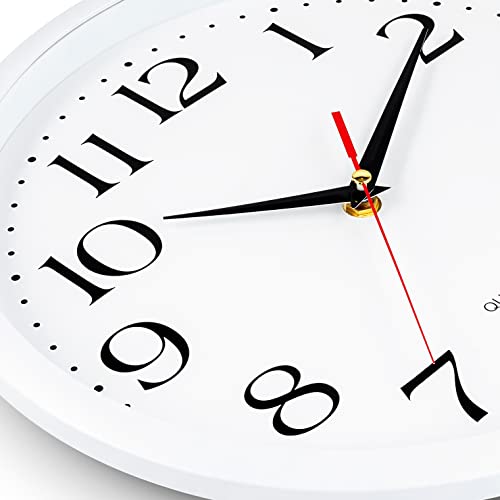 Bernhard Products White Wall Clock Silent Non Ticking, 12 Inch Quality Quartz Battery Operated Round Easy to Read Home/Office/Kitchen/Classroom/School Sweep Clock, Black Hands - color: White, size: 12 Inch