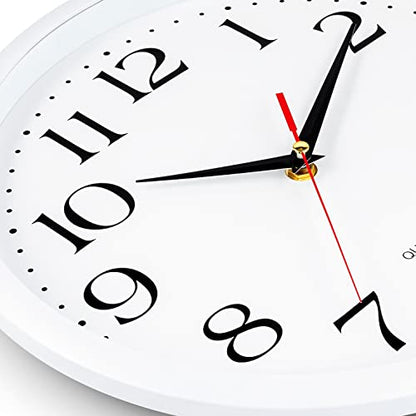 Bernhard Products White Wall Clock Silent Non Ticking, 12 Inch Quality Quartz Battery Operated Round Easy to Read Home/Office/Kitchen/Classroom/School Sweep Clock, Black Hands - color: White, size: 12 Inch