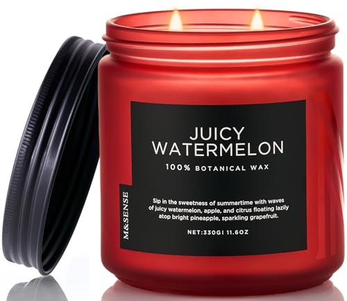 M&SENSE Juicy Watermelon Home Scented Candles - 11.6oz Soy Wax 70 Hours | Long Lasting, Natural Organic Clean Burn, Non Toxic, Sweet Summer Scent, Aromatherapy Home Fragrance for Housewarming - color: Juicy Watermelon, size: Medium Jar