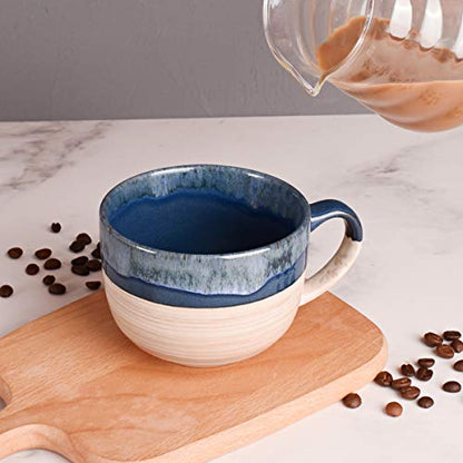 Bosmarlin Large Ceramic Coffee Mug Set of 2, Stoneware Latte Mug for Office and Home, 16 Oz, Dishwasher and Microwave Safe, (Prussian Blue, 2) - color: Prussian Blue