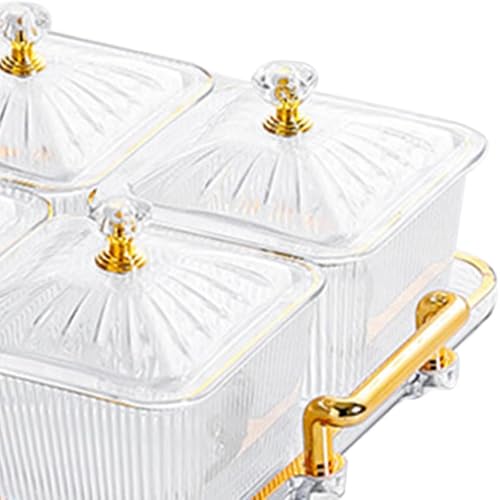 Dry Fruit Tray with Lid,Divided Serving Dishes Snack Tray Appetizer Plate with Tray,Serving Plate Party Wedding Nuts Plate Food Storage Box 4 Compartment Transparent Decorative Tray