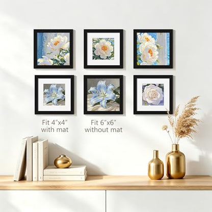 6x6 Picture Frame Sef of 10, Square Photo Frame Collage, Black | Display Pictures 4x4 with Mat or 6 x 6 without Mat, Hanging or Tabletop Display, for Wall Gallery Decor