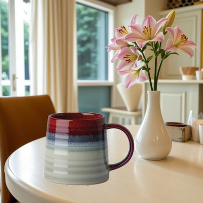 Ceramic Coffee Mugs, 16oz Large Pottery Tea Cup Mug with Handle, Wide Bottom, Transmutation Glaze Craft, Dishwasher & Microwave Safe for Home and Office (Black Red) - color: Black Red