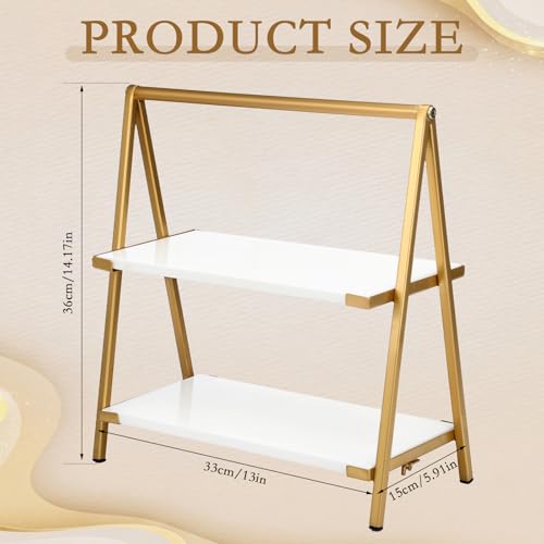 2-Tier White Marble Cake Stand with Gold Metal Frame Versatile 2-Tier Serving Tray for Desserts Cupcake Food for Briday Wedding Home Party Gatherings Decoration