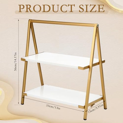 2-Tier White Marble Cake Stand with Gold Metal Frame Versatile 2-Tier Serving Tray for Desserts Cupcake Food for Briday Wedding Home Party Gatherings Decoration