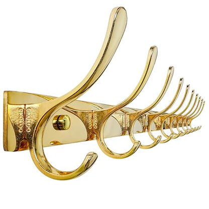 SKOLOO Wall Mounted Coat Rack - 10 Hooks, Heavy Duty, Stainless Steel, Metal Wall Hangers, Sturdy Coat Hooks for Hanging Coats, Jacket, Clothes, Hat, Bright Gold - color: Bright Gold, size: 10 Hook(1 Pack)