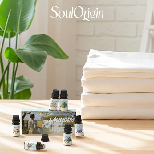 Soulorigin Laundry Fragrance Oils Set, Essential Oil for Diffuser, Aromatherapy Gift, Clean Scent Diffuser Oil, Use with Wool Dryer Balls,Chamomile, Fresh Cotton, Sage, Cedar, Lavender, Cherry Soap - color: Laundry