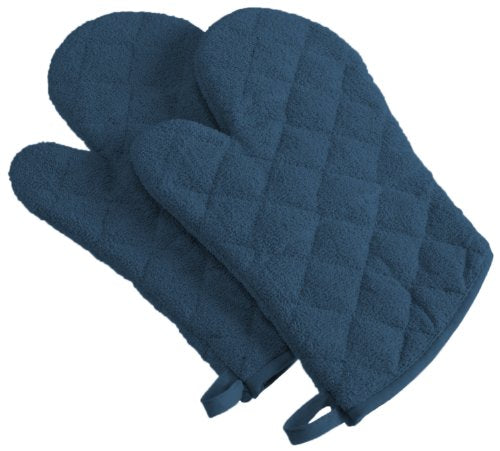 DII Basic Terry Collection 100% Cotton Quilted, Oven Mitt, Blue, 2 Piece - color: Blue, size: Oven Mitt