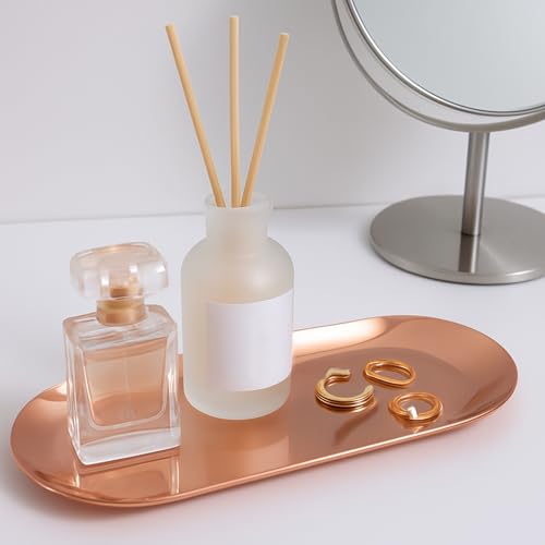 Dnyta Stainless Steel Decorative Tray, Decor Jewelry Dish Home Decor Trays | Bathroom Decor Makeup Serving Trays for Dresser, 9 x 3.7in Trays for Keys Watch Wallet Trinket Cosmetics (Oval, Rose Gold) - style: Oval rose gold style (1pcs)