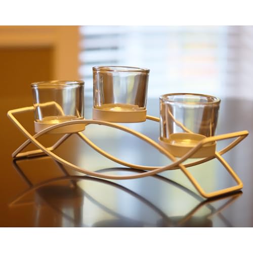 Iron Arch Table Centerpiece Decorations Long Candle Holder for Weddings, Patio, Kitchen, Dining Room, and Coffee Tables, White, Clear Chunky 3 Cups - color: White, size: 3 Cup