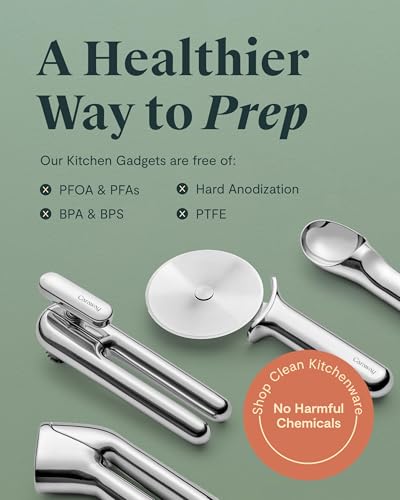 Caraway 5-Piece Stainless Steel Kitchen Gadget Set | Can Opener, Pizza Cutter, Garlic Press, Ice Cream Scoop, Vegetable Peeler, and Storage Organizer, Kitchen Essentials