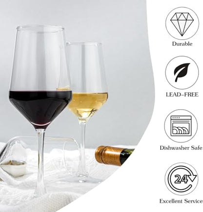 Wine Glasses Set of 4, 13.5oz Red White Wine Glasses,Lead-free Long Stem Wine Glasses for Home, Party, Wedding, Ideal Wine Accessories Gift,Clear