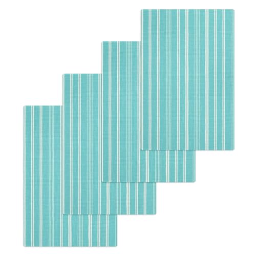 Teal Blue Striped Hand Towels Set, Waffle Weave Kitchen Towels 4 Pieces, Farmhouse Stripes Modern Vintage Microfiber Hair Face Bath Tea Towel Absorbent Quick Drying Cleaning Dish Cloths, 15.7"x23.6" - color: Aqua, Cyan, White, size: 4PCS,15.7"x23.6"