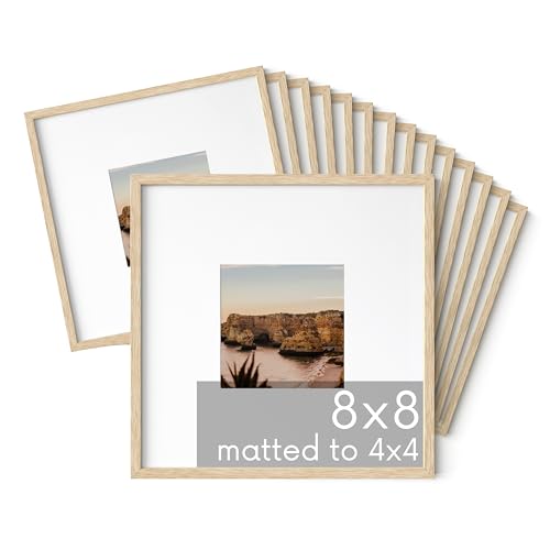 HAUS AND HUES Beige Oak Wood 8x8 Picture Frames - Set of 15, Square Frames with Mat, Minimalist Frames for Photos and Prints (8x8 in, Beige, Set of 15) - color: Beige Oak, size: 8x8 in, style: Set of 15