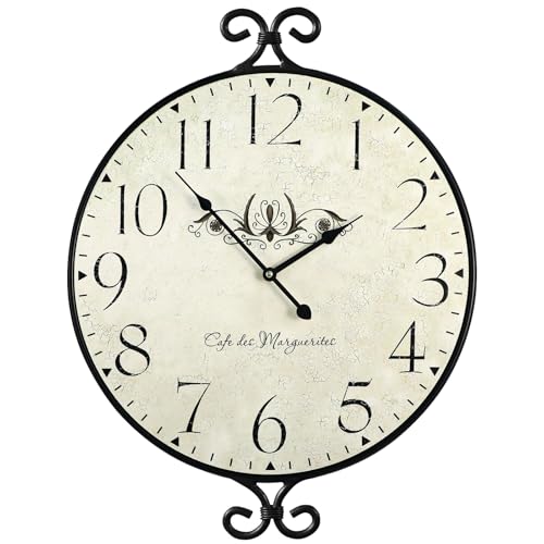 Farmhouse Wall Clock, 17H×13.4D Inch, Wrought Iron Frame with Warm Gray Finish, Vintage Wall Clock Silent Battery Operated Wall Clocks for Home Living Room Kitchen Bedroom - color: Vintage Wall Clock-17'', size: 17 Inch