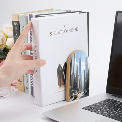 Personalized Wood Book Ends Metal Base Urban Skyscraper Street Printing Bookend Modern Heavy Duty Bookends for Home Or Office 1 Pair - color: Urban Skyscraper Street