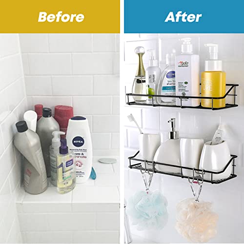 KESOL Adhesive Shower Caddy, Shower Shelf Organizer, SUS304, 2 Pack, Black | Bathroom Organization with Hooks, Stainless Steel shower shelves - color: Black